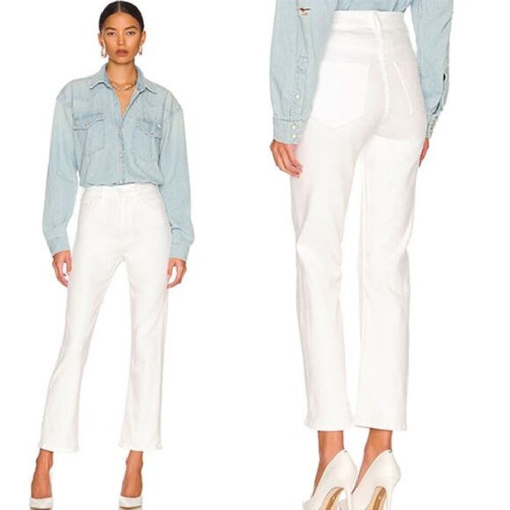 NWT Mother High Waisted Rider Ankle Button Belt Loops Denim Pants White Size: 30 - Picture 1 of 10